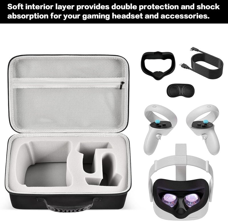 Comecase Hard Carrying Case for Quest 3/ Quest 3S/ for Quest 2 All-in-One VR Gaming Headset and Touch Controllers, Travel Storage Bag with Silicone Face Cover & Lens Protector & Accessories - Image 5